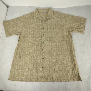 L.L. Bean 100% Cotton Tan Short Sleeve Button Down Hawaiian Shirt Size XLT